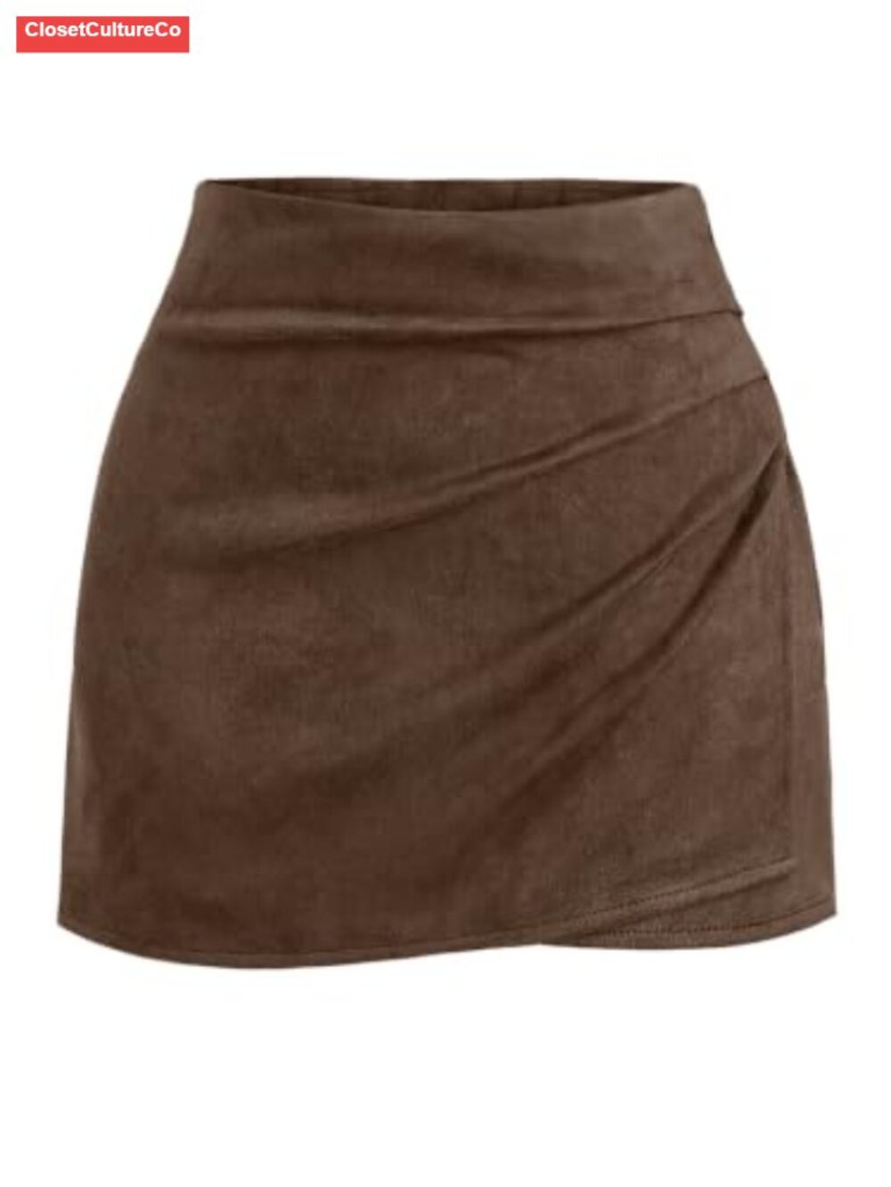 High Waist Ruched Faux Suede Wrap Mini Skirt Women Bodycon